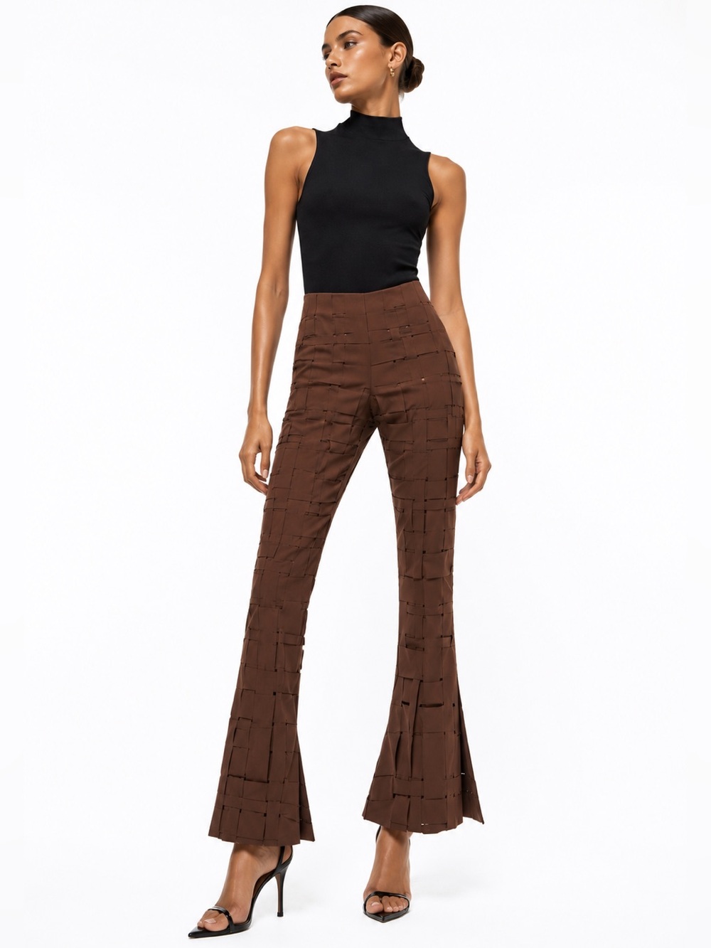 A.W.A.K.E. MODE Runway Basket Weave Flare Pants 12 NWT